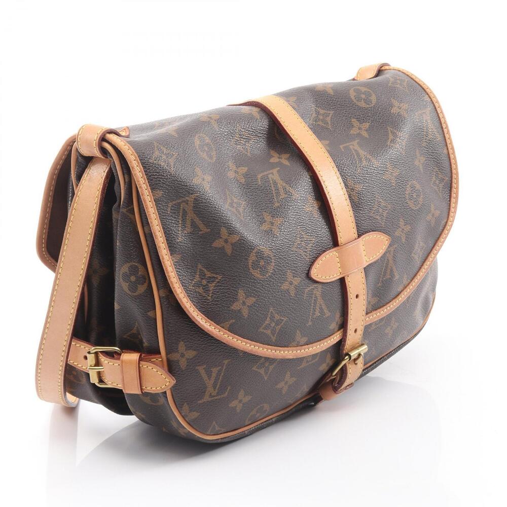 Louis Vuitton Monogram Bag Leather Brown Saumur Canvas Shoulder Brown